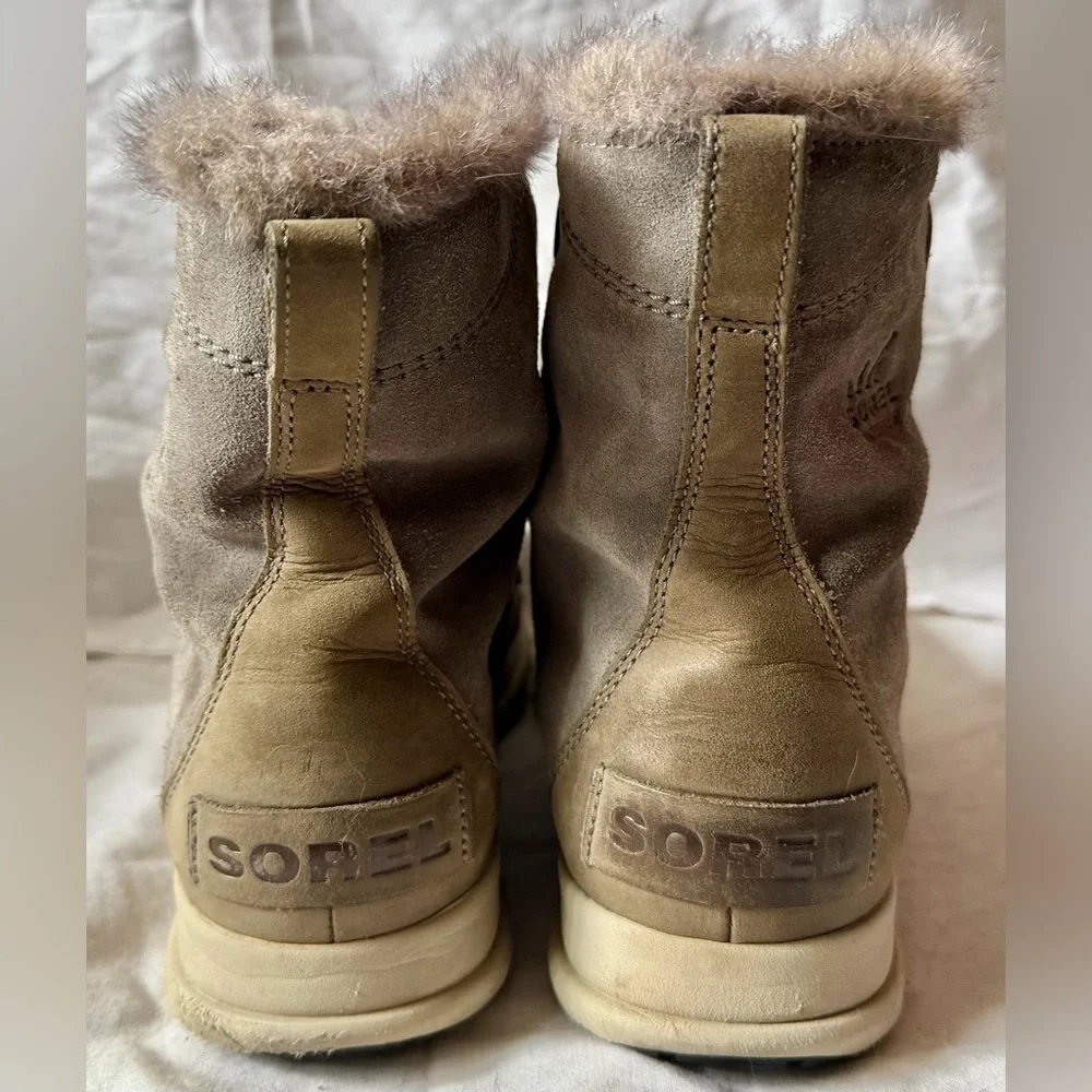 Sorel Explorer II Joan Mid Calf Winter Snow Boots Quarry/Black Womens Size 9.5